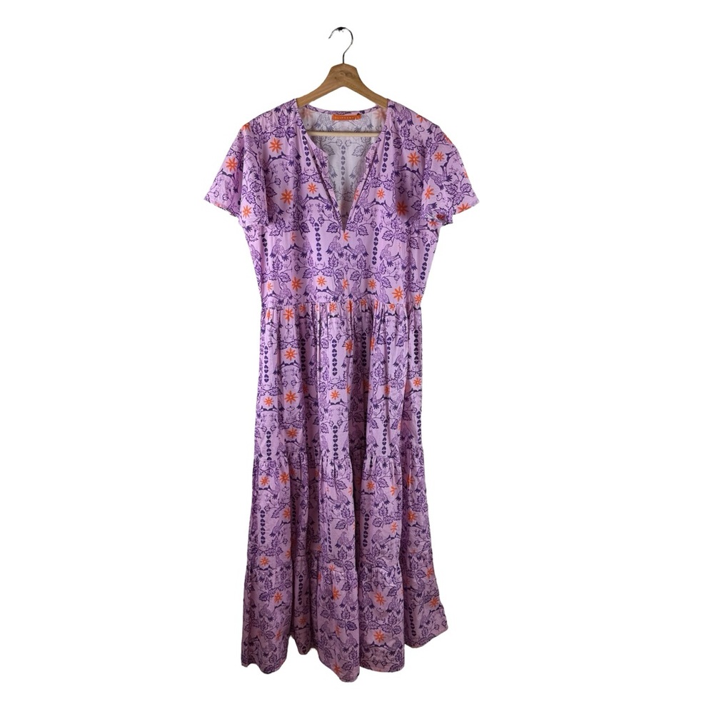 Oliphant Lovebird Short Sleeve V-Neck Maxi Dress Resortwear Vacation Large